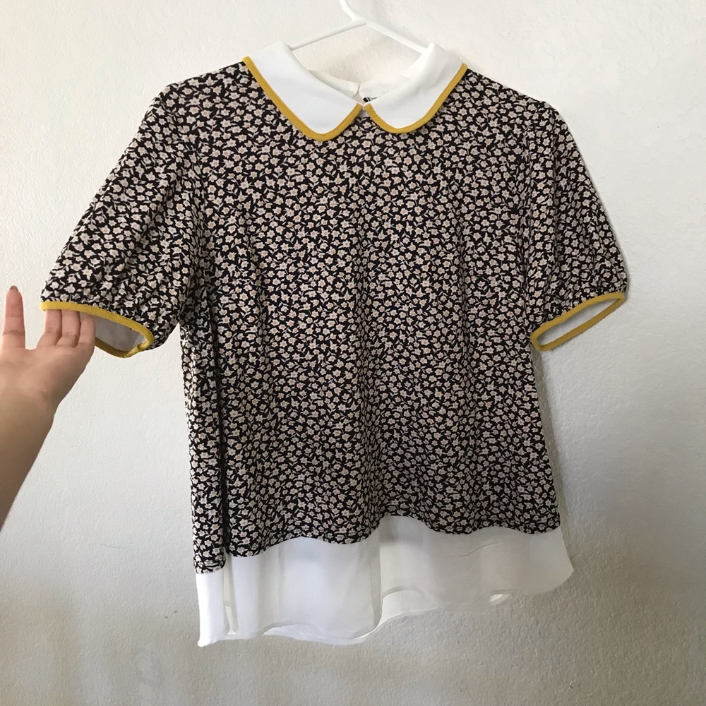 Flower print collared neck blouse